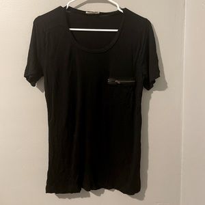Black short sleeve top with zipper pocket